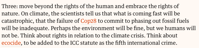 Very interesting to see the great @philippesands, reflecting on the 75th anniversary of the Universal Declaration of Human Rights, calling for a 'move beyond the rights of the human' to 'embrace the rights of nature'. Full article here: theguardian.com/commentisfree/… @garnglobal