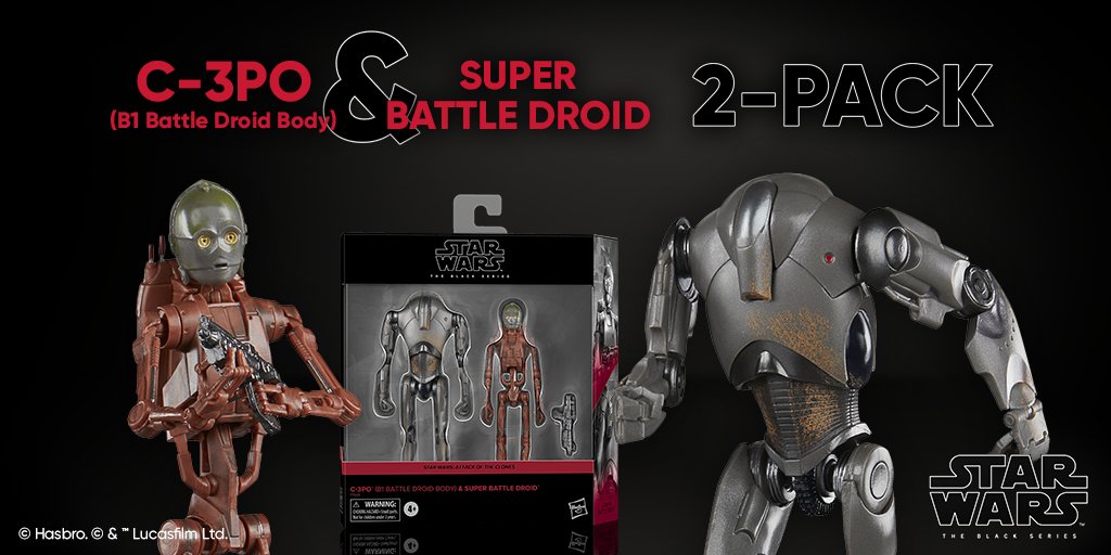 Recreate scenes from the prequel trilogy with the #StarWars The Black Series C-3PO (B1 Battle Droid Body) & Super Battle Droid Star Wars: Attack of the Clones 2-Pack! Hasbro Pulse Premium members can pre-order exclusively on #HasbroPulse at 1pm ET & all fans at 2pm ET.