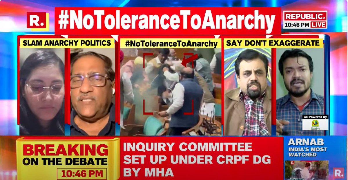 republic's tweet photo. #NoToleranceToAnarchy | What about the Ethics Committee now? The BJP govt could not conduct a proper investigation for the Pulwama attack. Look at yourself, this govt cannot protect the soldiers, Parliament: Political Analyst Anirban Banerjee questions Centre

Tune in to watch The Debate and fire in your views with the hashtag - https://t.co/QwKxE7KH7R

#ParliamentAttack #WinterSession #LokSabha #India #AnarchyPolitics #Arnab #ArnabGoswami