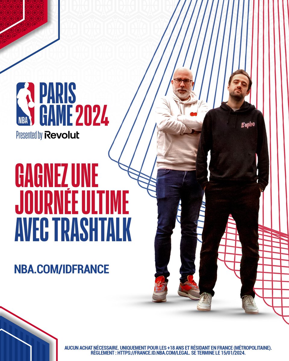 TrashTalk_fr's tweet photo. 🎁 JEU CONCOURS XXXL !! 🎁

Tu veux vivre le NBA Paris Game 2024 sur place ?

Et être avec nous AVANT + PENDANT le match ? 😏

🚆 1 VOYAGE À PARIS
🏀 2 PLACES POUR LE MATCH
😎 JOURNÉE 100% TRASHTALK
⭐️ VISITE ACCOR HOTEL ARENA
🏨 1 NUIT HOTEL À PARIS

➡️ https://t.co/cyzFrwZQx4 https://t.co/TuqSlALTbt