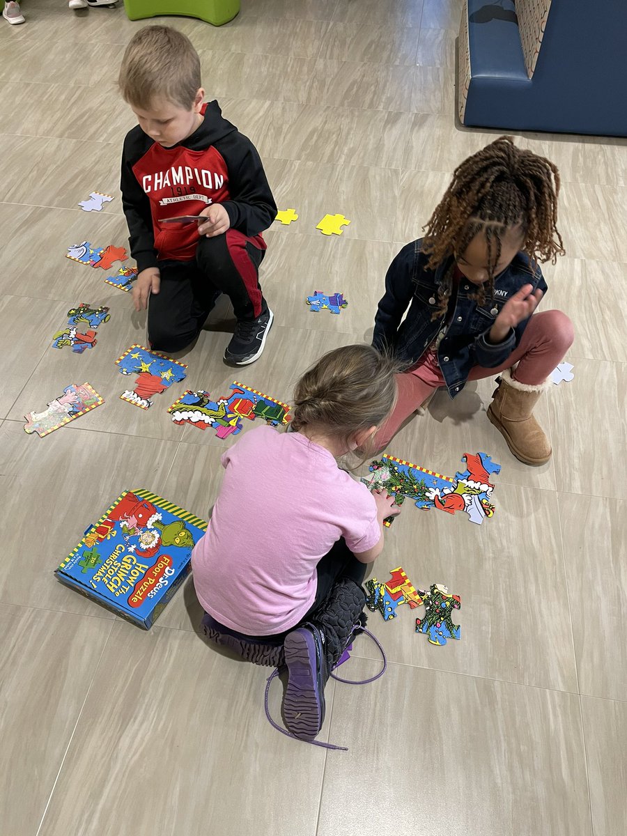 Kindergish's tweet photo. You’re a mean one, Mr. Grinch! Working on a Grinch puzzle! #WES #kinder #GRINCH https://t.co/Oeu1bzmdIR