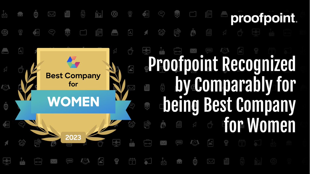 We are thrilled to announce that #Proofpoint has been awarded #Comparably #BestPlacestoWork for Women!

Kudos to our #WomenEIG (Employee Inclusion Group) and to #WomenWhoCyber' for your fantastic work.

#LifeAtProofpoint #BestPlacestoWork #ComparablyAwards