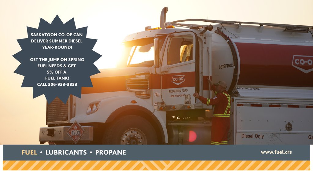 agrocoop_yxe's tweet photo. Book your summer diesel with Saskatoon Co-op year-round! We can fill your summer diesel needs even in the winter! Stay one step ahead of your spring and summer operational needs. Book your summer diesel today and receive 5% off a fuel tank! Call 306-933-3833. https://t.co/Lx1w9uXl9n