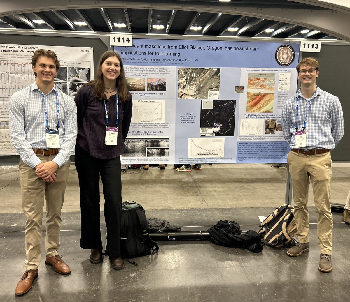 Kiya Riverman (@kriverman) on Twitter photo Super proud of <a href="/UPortland/">University Of Portland</a> students Hannah, Parker, and Aidan at #AGU23 presenting our work on Mt. Hood. We found that Eliot glacier is an important part of regional summertime water resources and that debris on the glacier plays a role in insulating the ice and slowing retreat. Super proud of <a href="/UPortland/">University Of Portland</a> students Hannah, Parker, and Aidan at #AGU23 presenting our work on Mt. Hood. We found that Eliot glacier is an important part of regional summertime water resources and that debris on the glacier plays a role in insulating the ice and slowing retreat.