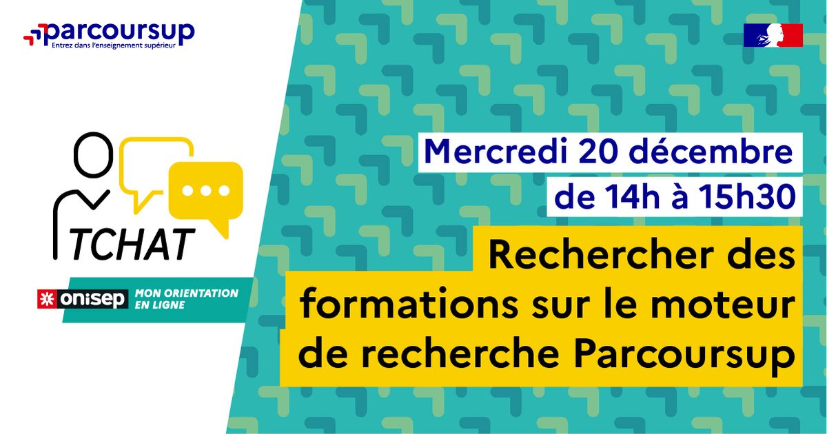 #Tchatonisep
📅20/12 : ouverture #Parcoursup et découverte des formations.
🗣️ Nos conseillers Parcoursup Mon orientation en ligne répondront aux ❔ et donneront des conseils pour l'inscription, en janvier.
🕑RDV 20/12 à 14 h 👉ow.ly/RG5I50PKcSB
#orientation
<a href="/Parcoursup_info/">Parcoursup</a>