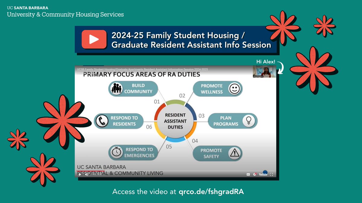 📣Are you interested in being a #UCSB Resident Assistant for the 2024-25 academic year? 

👉For more details, watch our Resident Assistant Info Session videos!
⏯️qrco.de/undergradRA
⏯️ qrco.de/fshgradRA

Application closes January 17, 2024!

#UCSantaBarbara #UCSBRA
