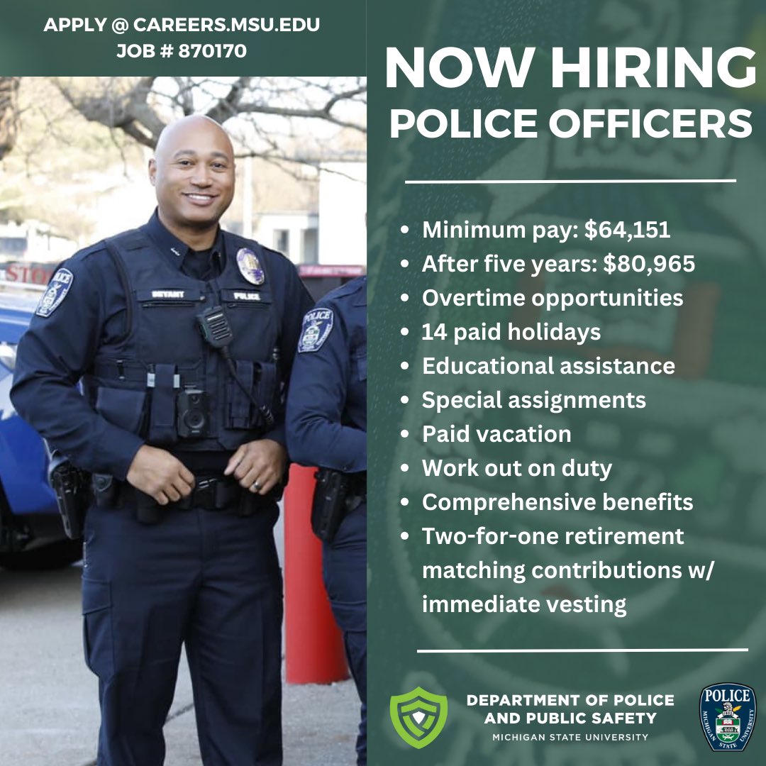 “I wanted to become an MSU police officer for the opportunity to give back, be a positive role model, and make a difference in people’s lives by keeping our community safe,' said Deputy Chief Akin Bryant. Looking forward to the next step in your career? We're hiring! Take the…