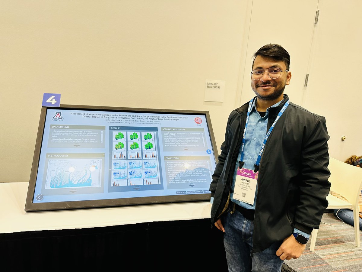First #AGU23 Talk 

thanks to <a href="/AKMSaifulIslam7/">A K M Saiful Islam</a>, Zhijie Zhang and <a href="/pazjusticiavida/">Beth Tellman, Phd</a> for valuable feedbacks. 

I’ll be again talking on Enhancing Satellite Data Coverage at West Moscone (3014, level 3) from 2:55-3:10 pm today.