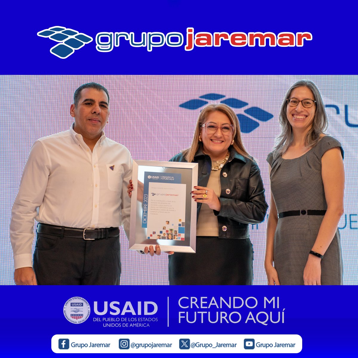 En #GrupoJaremar recibimos un importante reconocimiento por parte de la Agencia de los Estados Unidos para el Desarrollo Internacional (USAID),  gracias a nuestra valiosa contribución con el programa