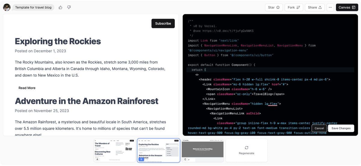 amdsouza92's tweet image. v0.dev by @vercel is an AI-based text-to-code generator (currently in private beta)
It's not perfect of course, but generates reasonable results especially if you're looking to quickly prototype a @nextjs app
#v0 #vercel #texttocode #Nextjs #reactjs #javascript