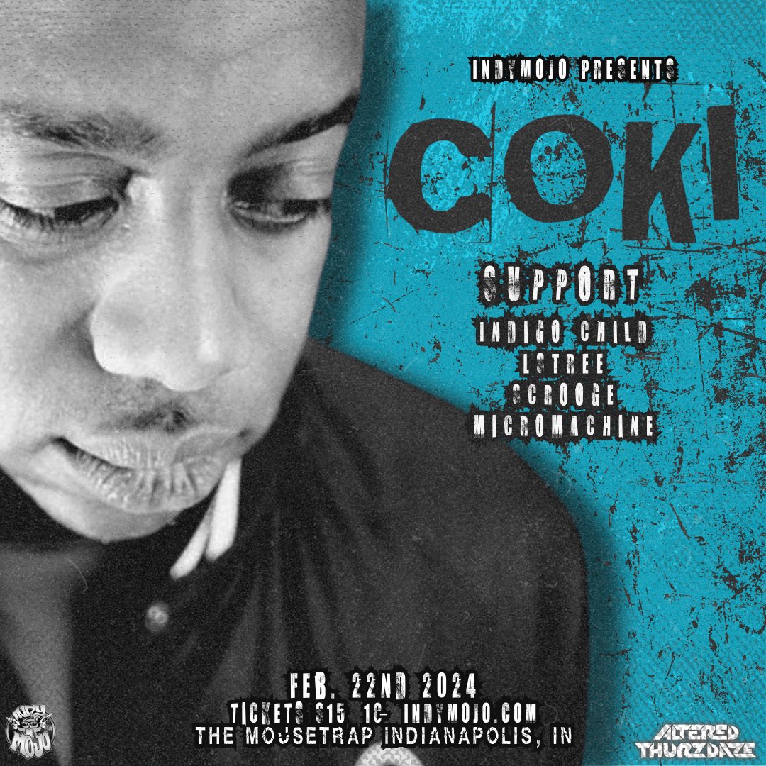 🔊Just Announced: 
February 22 - legendary dubstep pioneer, @coki_dmz makes his long awaited Indianapolis debut at #AlteredThurzdaze at @TheMousetrap 
- he’s on the Mount Rushmore of dubstep & it’s an honor to host him at our home bass! 

🎟️Tix on sale at IndyMojo.com