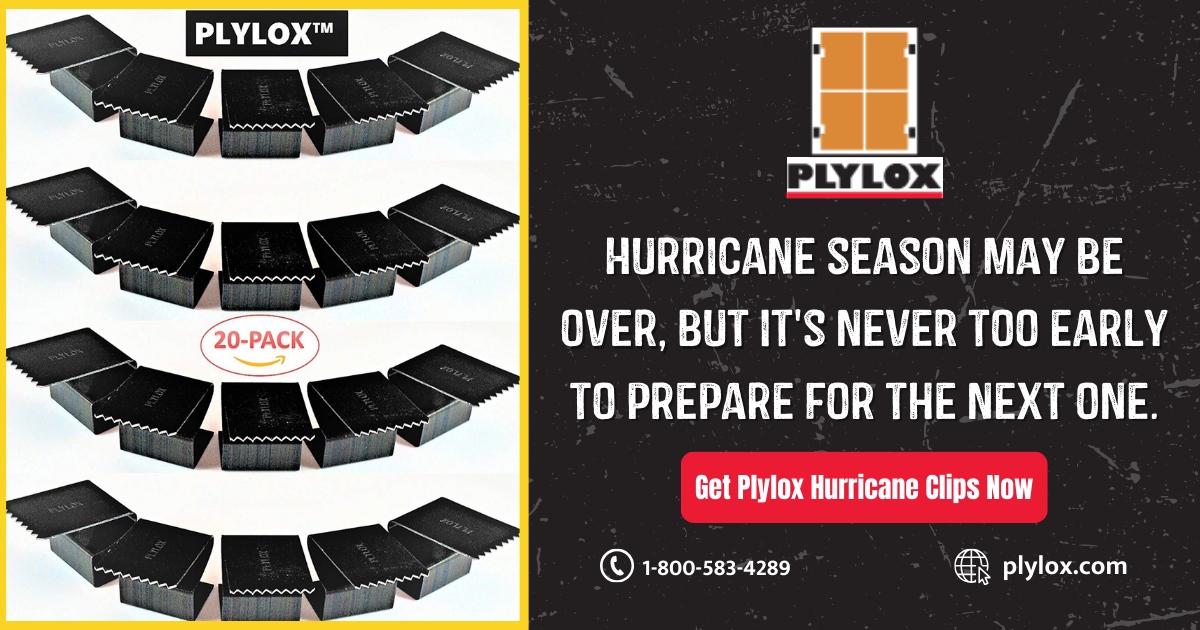 Hurricane season might be over, but it's never too early to gear up for the next one. Plan ahead, secure your home with Plylox Hurricane Clips, and be ready for anything! #plylox #plyloxhurricaneclips #protectyourproperty #hurricaneprotection #hurricanewindowclips #metal #sto...