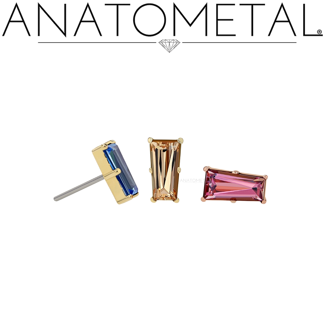 Delve into the world of refined body jewelry with our Tapered Baguette Ends. Available in the luxurious hues of 18K yellow, white, and rose gold, they promise to add an exquisite touch to any style. #Anatometalinc #Taperedbaguettegemstone #gemstonebodyjewelry #safepiercing