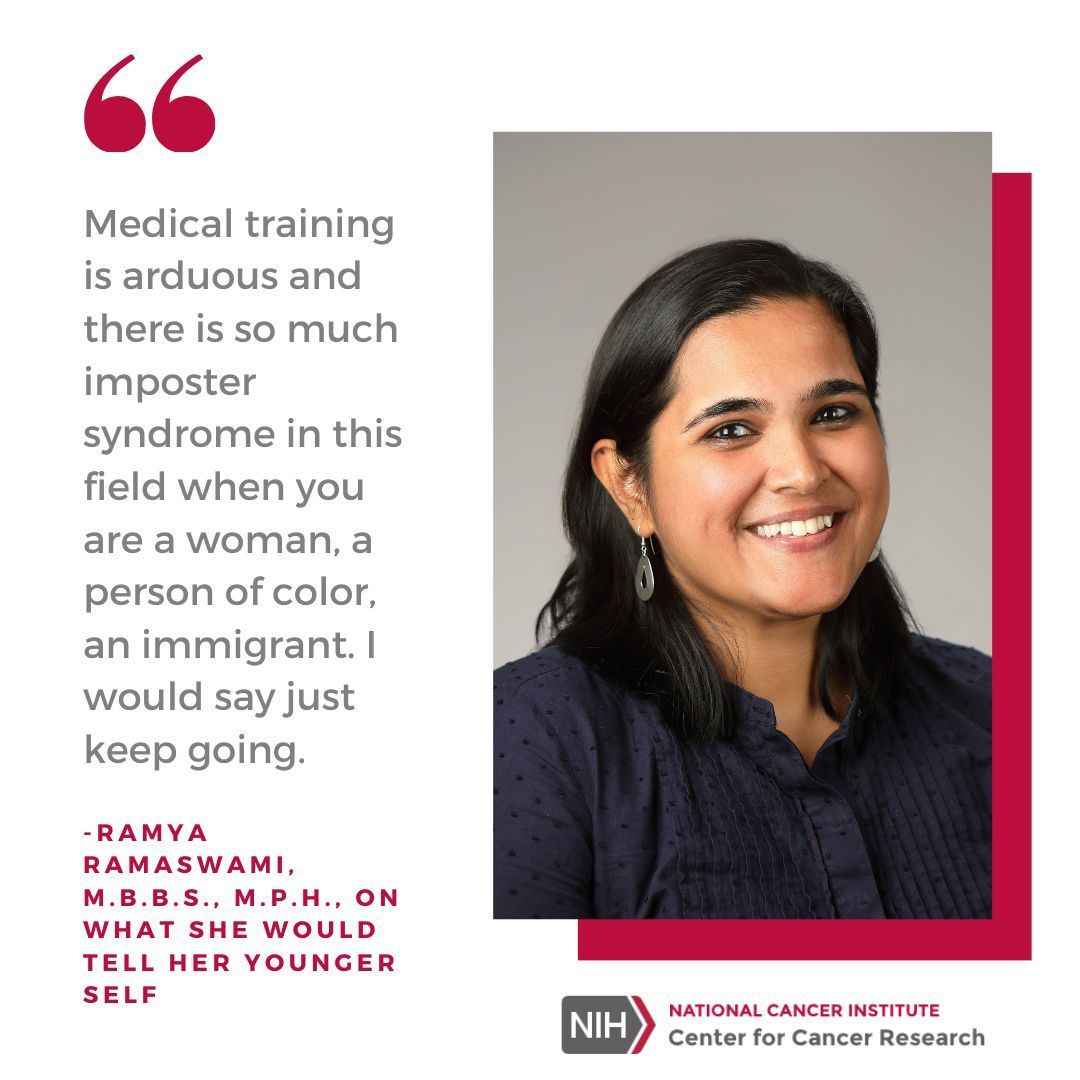 In our latest Aligned blog, we spoke with @ramya_ramaswami, M.B.B.S., M.P.H., Lasker Clinical Research Scholar in the HIV and AIDS Malignancy Branch, about her career, immigrating to the U.S. and the role resilience has played in her success. ▶️ go.cancer.gov/OQlSXli