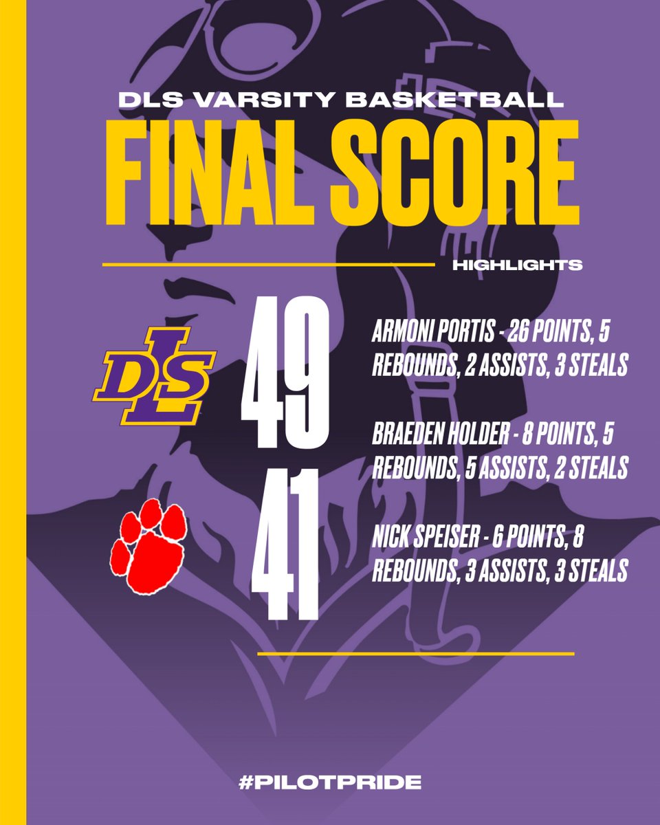 DLS Varsity Basketball came away with a win in their home game against Grand Blanc, 49-41. Highlights include Armoni Portis - 26 points, 5 rebounds; Braeden Holder - 8 points, 5 rebounds; and Nick Speiser - 6 points, 8 rebounds. Great job, Pilots! #PilotPride @DeLaSalle_BB