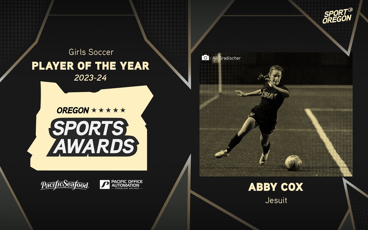 This year's girls soccer player of the year is Abby Cox from @JesuitHighPDX. In the four years that Cox has played, the Crusaders have gone 53-2-1, winning four Metro League titles, the 2022 Class @OSAASports 6A state title and finding themselves in the national rankings.