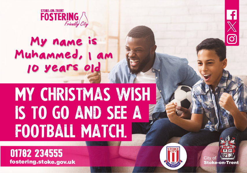 🎁Could you make Muhammed's wish come true? ⚽️Thank you @stokecity for being advocates and promoting why we need foster carers. ❤️If you feel ready to open your home and heart to a child, fostering with @StokeFostering could be for you. 👉Visit fostering.stoke.gov.uk.