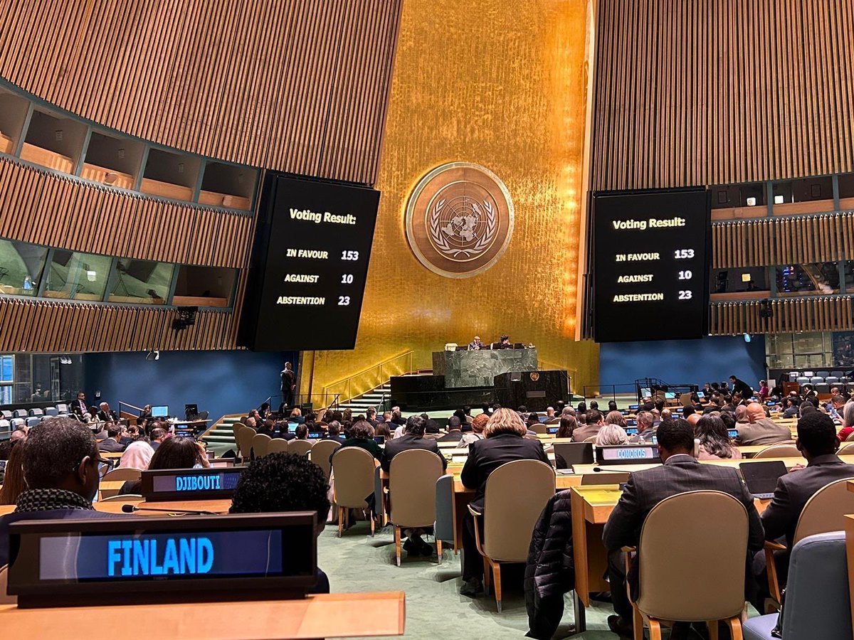 Finland voted for the UNGA resolution on a humanitarian ceasefire in Gaza. The number of civilian casualties is unacceptable and the human suffering must stop. The hostages must be released and all parties must respect international humanitarian law.