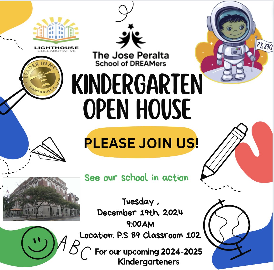 Parents of children entering kindergarten in September:  join us for our open house!