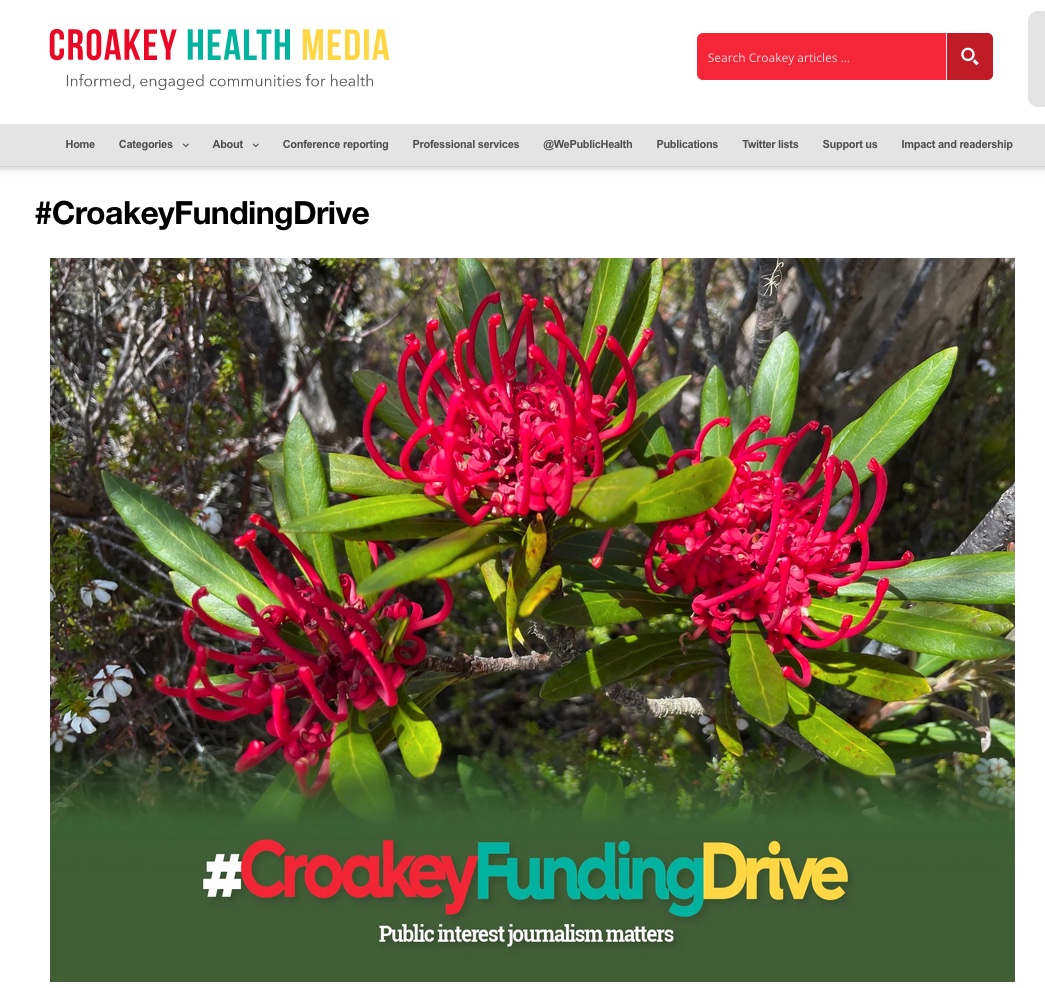 Melissa Sweet (@melissasweetdr) on Twitter photo News! Today is the #CroakeyFundingDrive - please support us by making a donation and sharing our news:
croakey.org/croakeyfunding…
And...we are giving away <a href="/CroakeyNews/">Croakey News</a> subscriptions today! Sign up here
croakey.org/subscribe-to-c… News! Today is the #CroakeyFundingDrive - please support us by making a donation and sharing our news:
croakey.org/croakeyfunding…
And...we are giving away <a href="/CroakeyNews/">Croakey News</a> subscriptions today! Sign up here
croakey.org/subscribe-to-c…