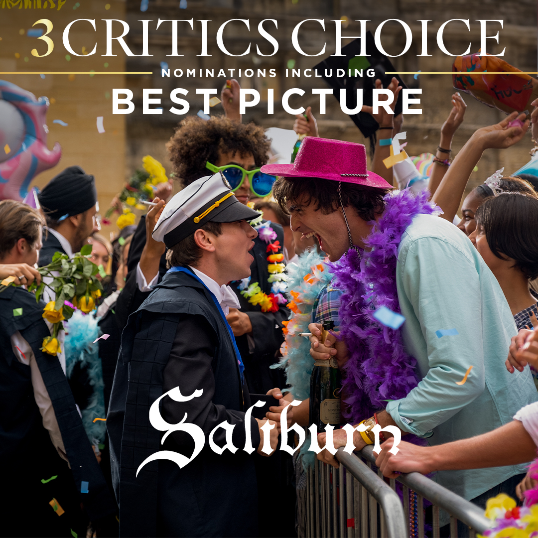 We're ready for a proper party. #Saltburn is nominated for 3 #CriticsChoiceAwards including Best Picture.