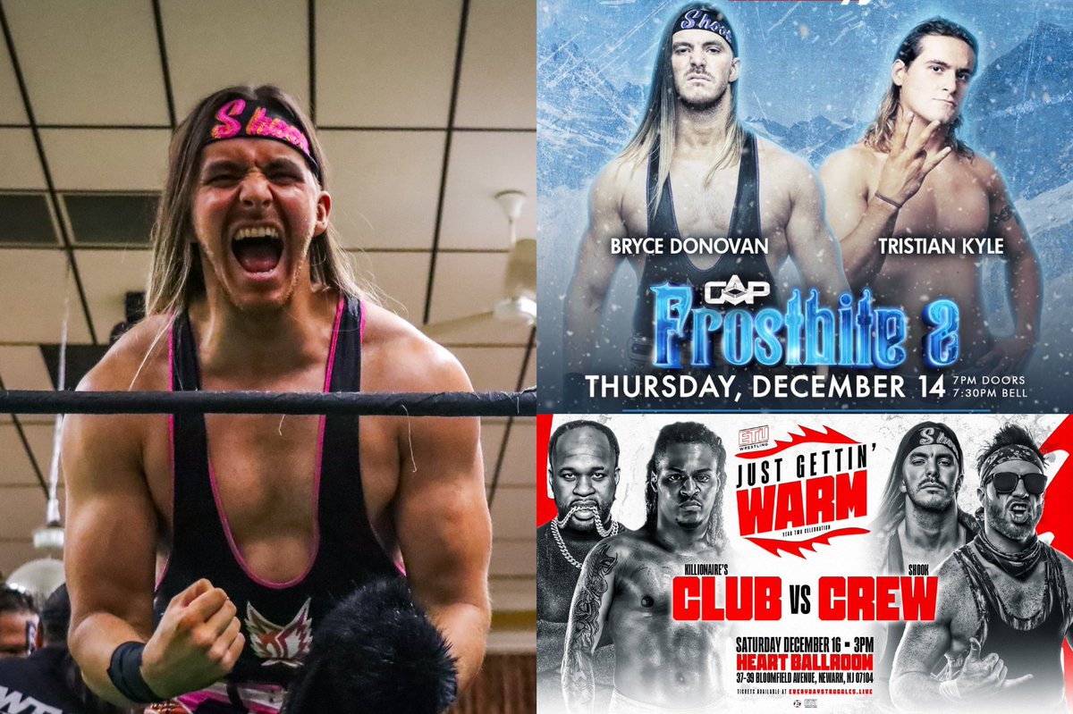 BryceDShook's tweet photo. Hyped up for the weekend
THURSDAY: @CreateAPro #Frostbite2 vs Tristian Kyle
SATURDAY: @ETUwrestling vs Killionaire’s Club
#BeShook https://t.co/FBkYLYhkgP
