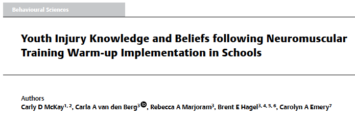 Proud of our new publication in @IntJSportsMed led by @Dr_CMcKay 🤸Junior high school students (11-15 years old) used a neuromuscular training program as a warm-up in phys ed classes 📊We evaluated changes in knowledge & beliefs throughout the program bit.ly/48cfAz5