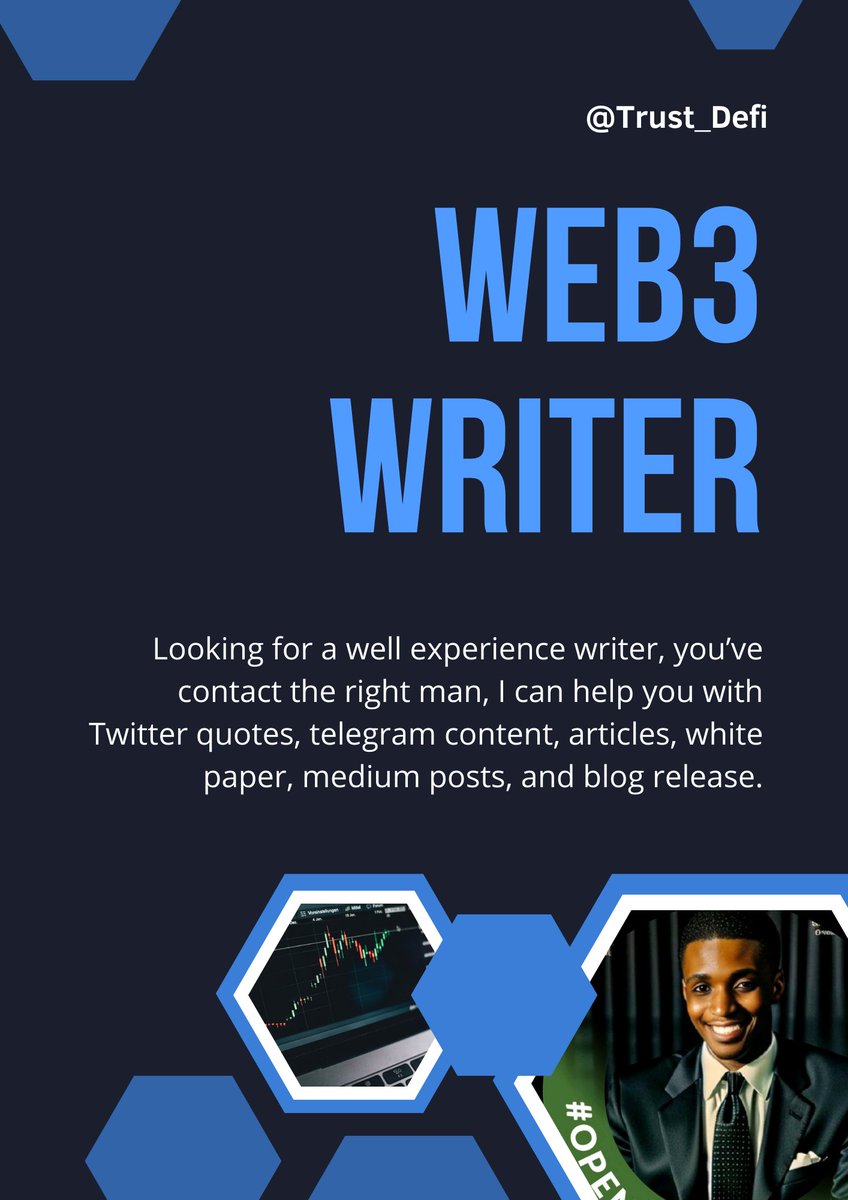 PastorRich89994's tweet image. In need of a web3 writer, I am your service, I have much experience on web3, all related crypto topic like defi,crypto, market news.

With my years of experience in cryptocurrency and Web3 + my experience as a content writer.
I assure you an effective job.
#web3writer #CryptoNews