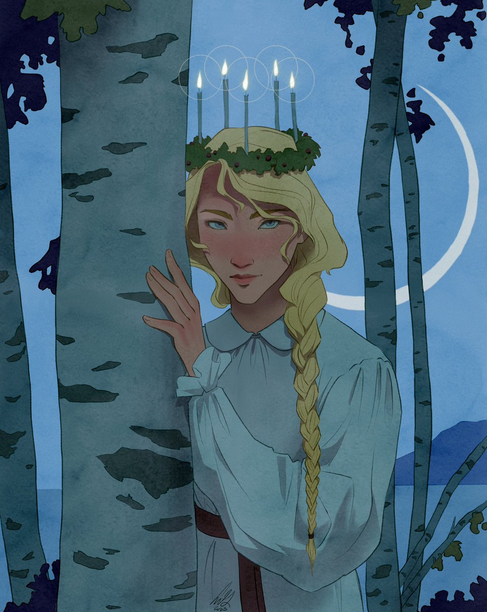 Glad Lucia! 🕯️🎄🇸🇪Adding to my annual Lucia girl drawing collection lol! I guess this Lucia lives in skärgården “¯\_(ツ)_/¯“ #gladlucia #sanktalucia #lucia #xmas2023 #godjul