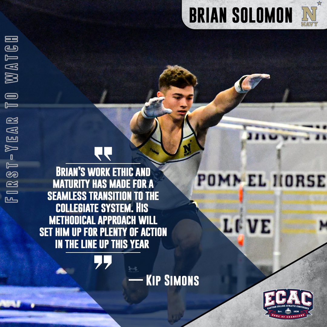 ECACMGYM's tweet photo. ECAC gymnasts to watch out for from Navy: 

First-Year Brian Solomon 
Returner Matthew Petros

#ecac #ncaagym #gymnastics https://t.co/zzaA1ZHxpz