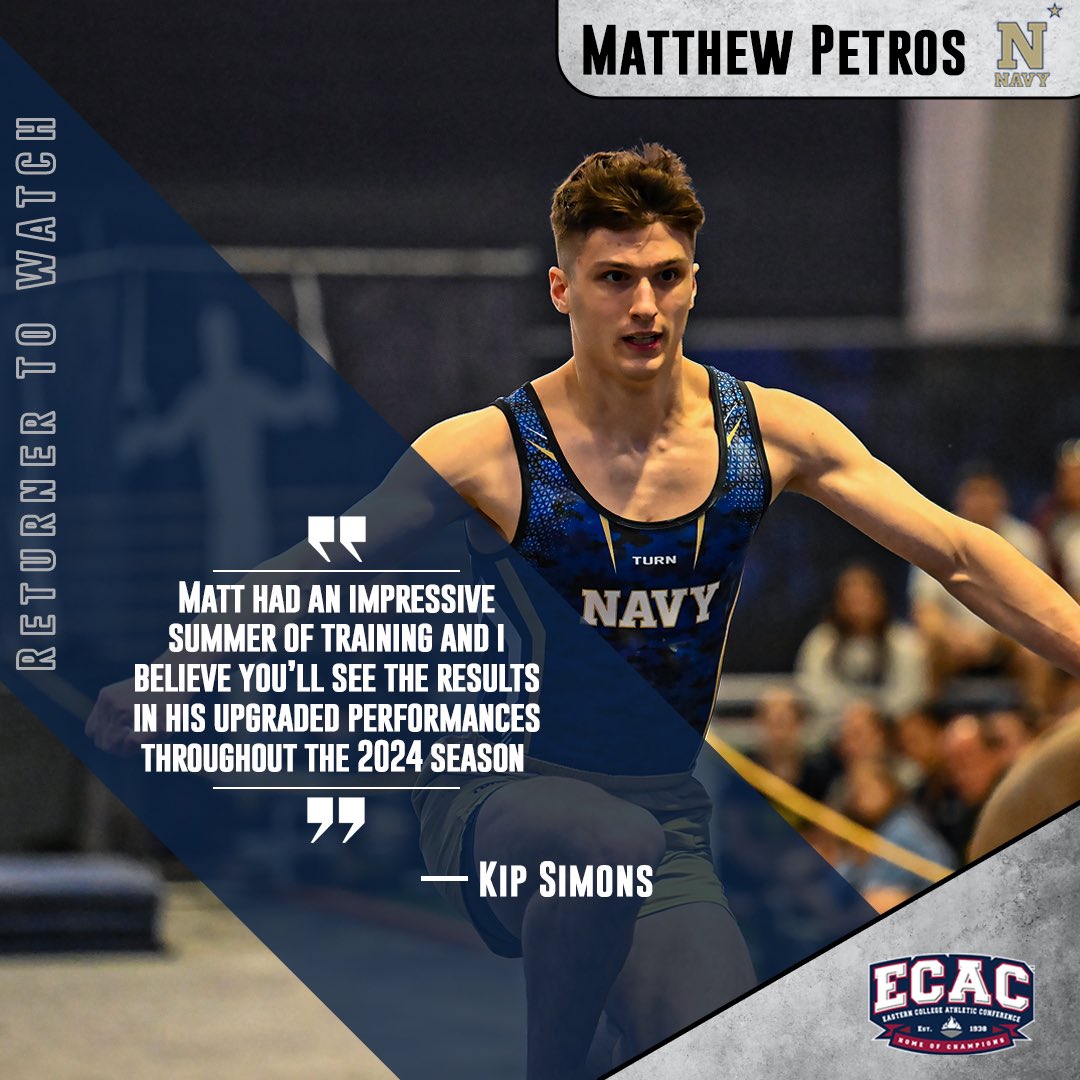 ECACMGYM's tweet photo. ECAC gymnasts to watch out for from Navy: 

First-Year Brian Solomon 
Returner Matthew Petros

#ecac #ncaagym #gymnastics https://t.co/zzaA1ZHxpz