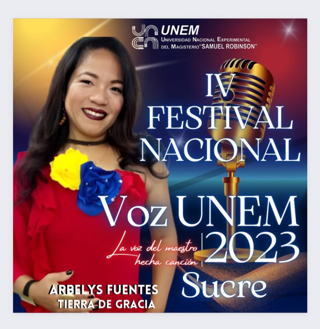#Ahora🔈|| Representando al estado Sucre, Arbelys Fuentes presenta de su autoría “Tierra de Gracia”, un Joropo Estribillo Media Diana.

¡La voz del maestro hecha canción! 

#SomosLoAfirmativo
<a href="/NicolasMaduro/">Nicolás Maduro</a>
<a href="/_LaAvanzadora/">Yelitze Santaella</a>
@MPPEDUCACION
<a href="/sandraoblitasr/">Sandra Oblitas Ruzza</a>
<a href="/mppeduniv/">@MPPEDUNIV</a>