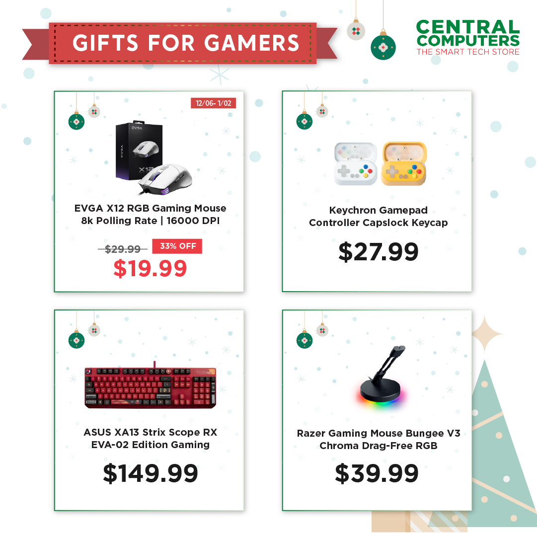 🕹️ Ultimate gifts for gamers this holiday!!

🎮 Get your friends and family the best gaming gear! Boost gameplay with our top gaming mice, headsets, & more. 

🛒 Grab them at Central Computers!
ow.ly/pnFe50Qi9fl

#Gaming #TechGifts #CentralComputers #PCgamer #gamingpc