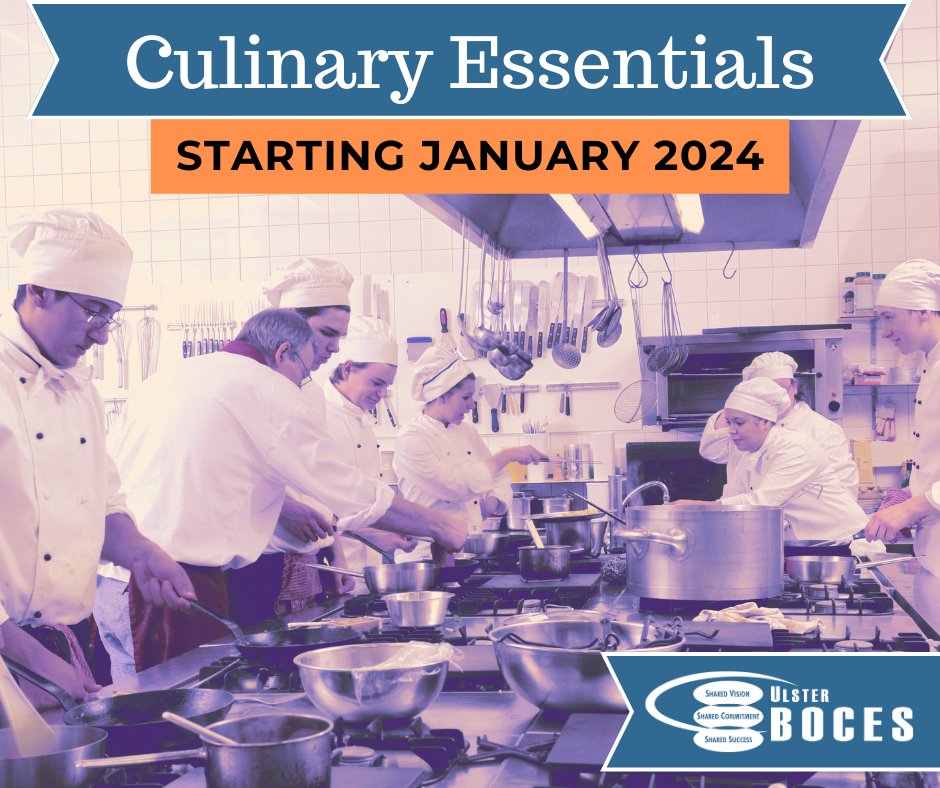 Starting January 2024Ulster BOCES Adult Career Ed Center’s NEW Culinary Essentials course can give you hands-on experience at Ulster BOCES and @Mohonk, it's a recipe for success! For details, call Michelle Combs at (845) 331-5050, ext. 2262.