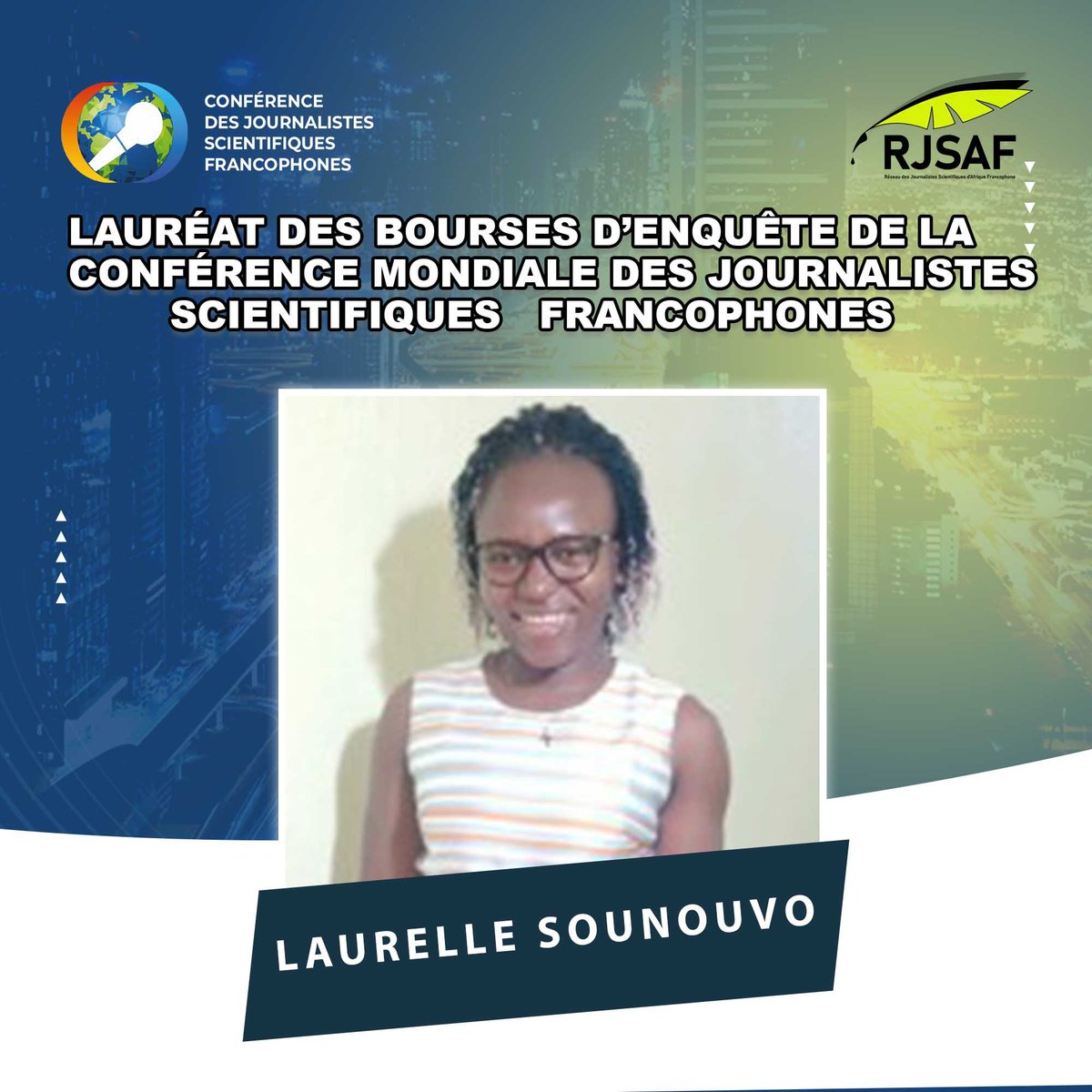 Laurelle Sounouvo est une journaliste engagée pour un monde durable. Lauréate du prix « meilleures productions sur les énergies renouvelables au Bénin » en 2021, son domaine de prédilection est la santé et l'environnement. Elle est membre du #RJSAF et lauréate de notre bourse.
