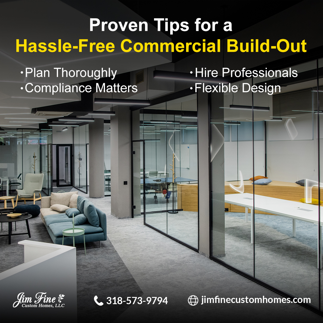 Transform your space with impact! 🏢 4 tips for a seamless build-out:

Plan Thoroughly: 📅
Hire Professionals: 👷
Compliance Matters: 🏗️
Flexible Design: 🏢

Ready to achieve unparalleled impact? 💼🔨 Call ☎️ 318-573-9794.

#CommercialBuildout #SuccessTips #BusinessExpansion