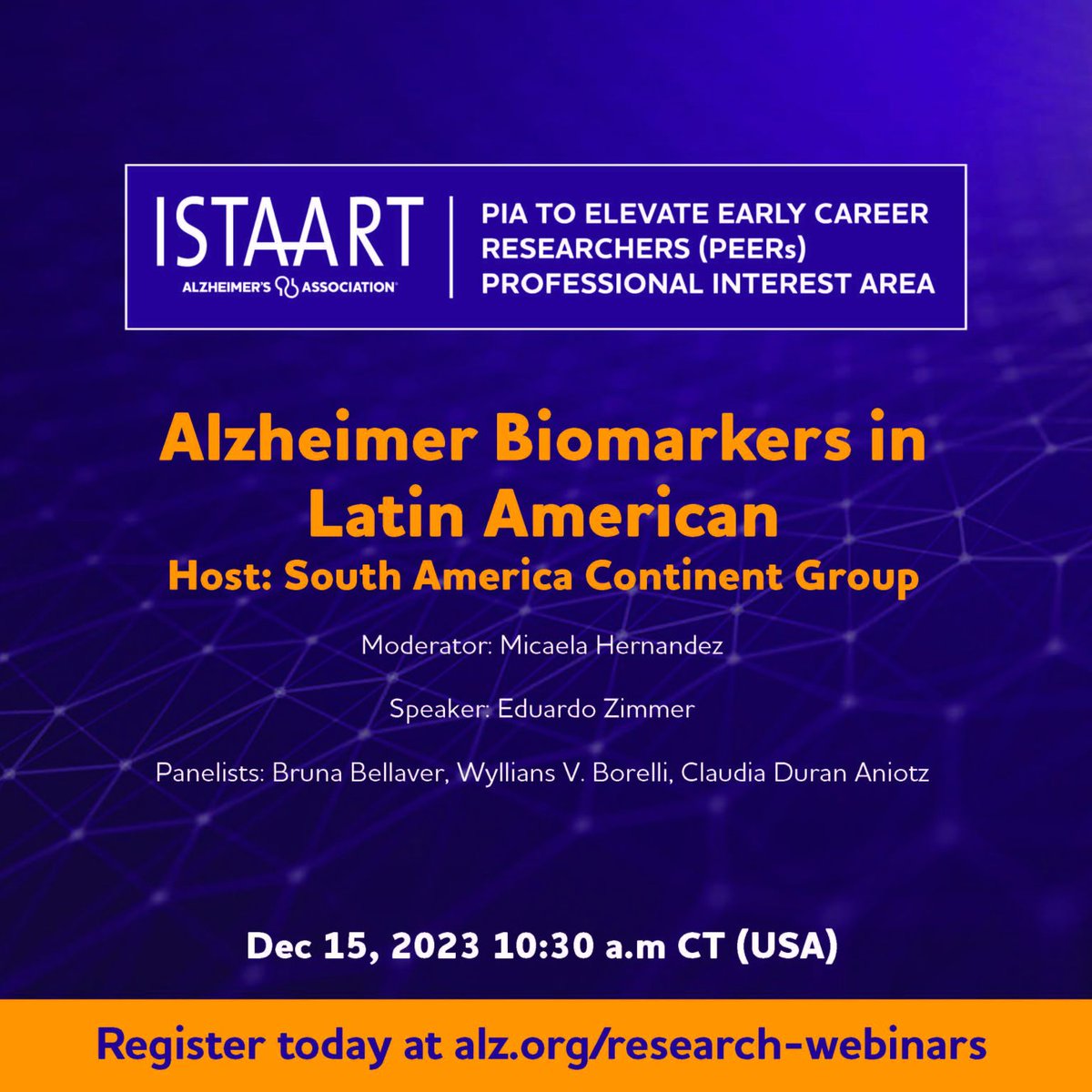 Most imaging and fluid biomarker knowledge comes from AD studies led in high-income countries. Join us on December 15th at 10:30 am (CT) to discuss state-of-the-art AD imaging and fluid biomarkers in Latin America, highlighting barriers and potential solutions. Register today!