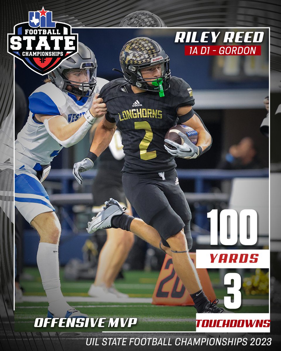 Gordon’s Riley Reed gained Offensive MVP honors gaining 100 yards on the ground with three touchdowns to lead the Longhorns to their third state title.