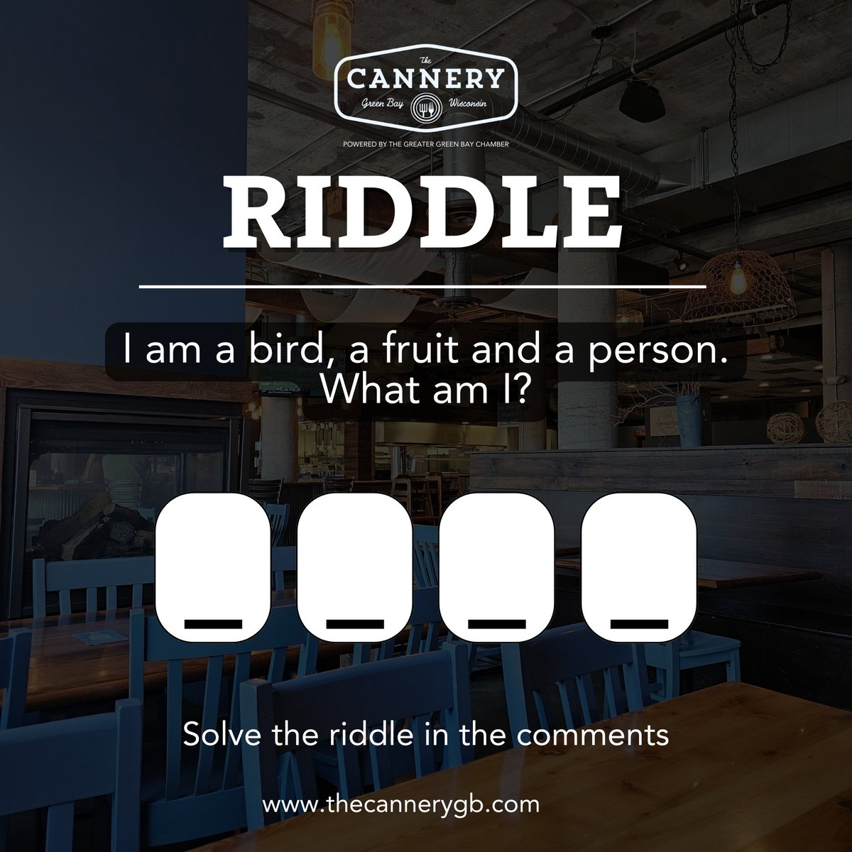 Get ready for a sprinkle of mystery with your next meal! We're back with another intriguing riddle!

Think you know the answer? Comment below and show off your riddle prowess!

And come visit The Cannery at 320 N. Broadway, Downtown Green Bay!

#greenbay #greenbayfoodie