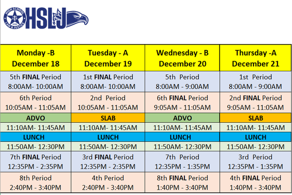 Reminder: This is our Fall Finals schedule
