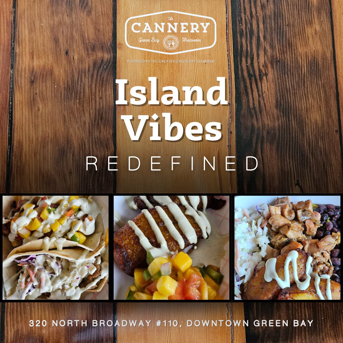Come in and get a taste of the tropics at Caribbean Cruiser in The Cannery! Try their Caribbean Bowls, Sandwiches, Tacos and Sides that are all bursting with that island flavor!

Visit thecannerygb.com for menus, our hours and other information about The Cannery!
#greenbay