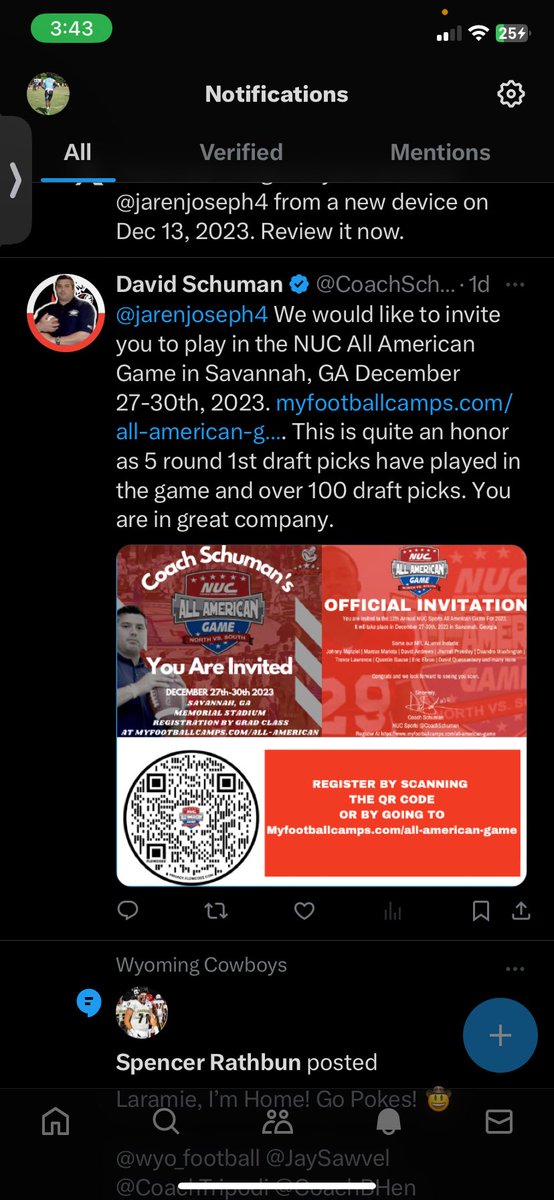 jarenjoseph4's tweet photo. Thank you @CoachSchuman for the invite @CoachHarold73 @Coach_Pickett4 @Philyaw15 @recruitNE_GA @BHarrison92 @BlackKnight_FB @247recruiting @on3 https://t.co/OjWogZNxNL