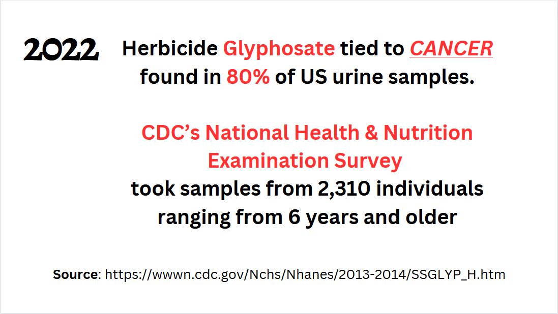 In 2022 a study was conducted by the @CDC's 'NHNES Department' finding 80% of individuals had traces of the cancer-causing glyphosate in their urine

 @MonsantoCO is the number 1 producer and lobbyist for the Herbicide Glyphosate which has been tied to cancer.