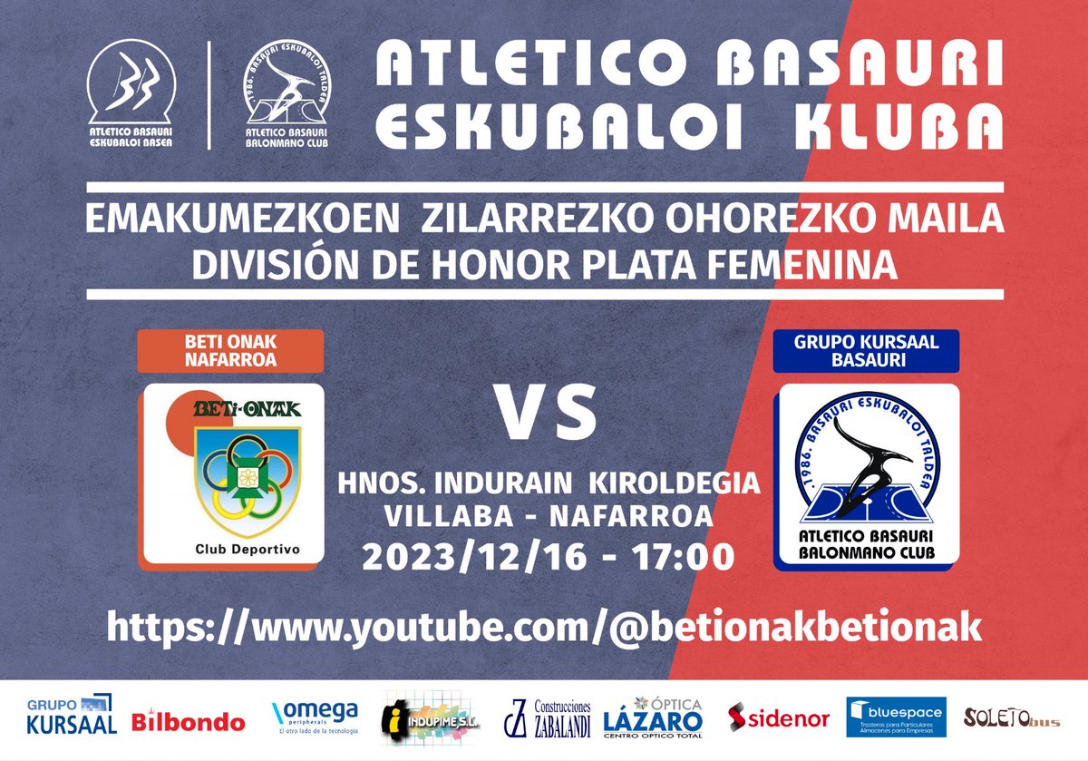 #DivisionHonorPlata #Jornada13

#BetiOnak 🆚️ #GrupoKursaalBasauri

Ultimo partido de la primera vuelta. Largo viaje hasta Villaba para disputar por una victoria que nos mantenga en los puestos de cabeza. ¡¡¡ Todo nuestro apoyo !!! ¡¡¡ Ánimo chicas!!
<a href="/grupokursaal/">GRUPO KURSAAL</a>