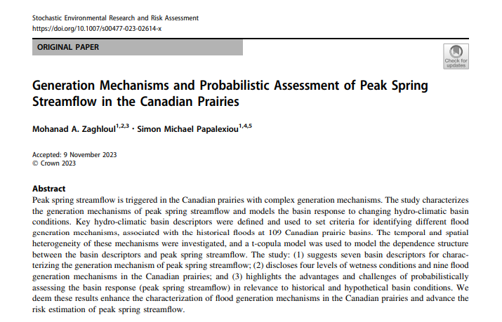 Understanding basin response to hydro-climatic changes is crucial. Our study models basin conditions and identifies key descriptors driving flood generation mechanisms across 109 Canadian prairie basins.
rdcu.be/ds3Qj