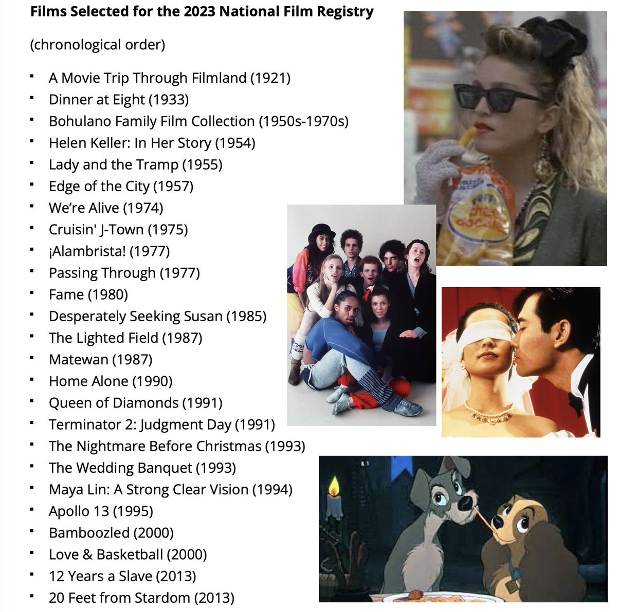 Great choices! These films join an elite list of others so honored, from 1891-2013. #libraryofcongress #nationalfilmregistry
