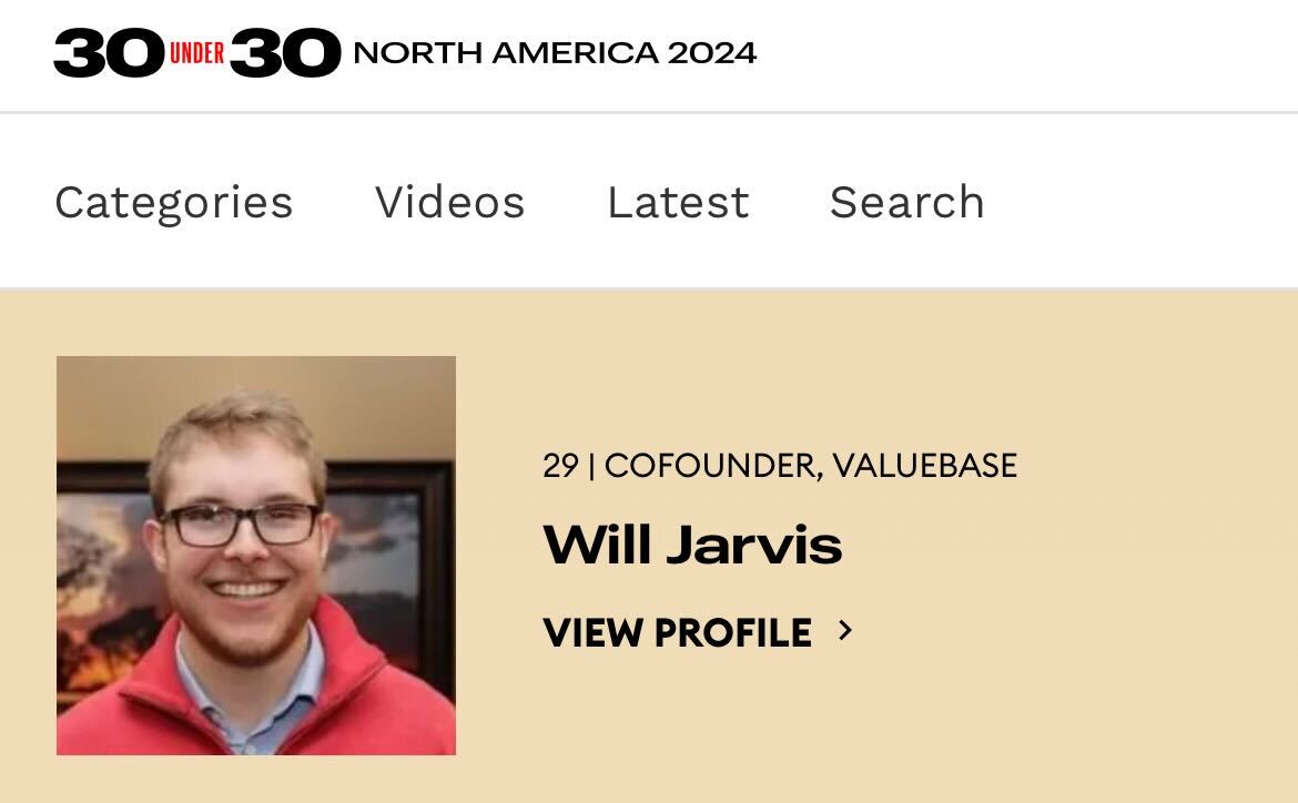 Our Co-Founder and CEO <a href="/willdjarvis/">Will Jarvis</a> has been named one of Forbes 30 Under 30 in Finance for 2024 <a href="/ForbesUnder30/">Forbes Under 30</a>