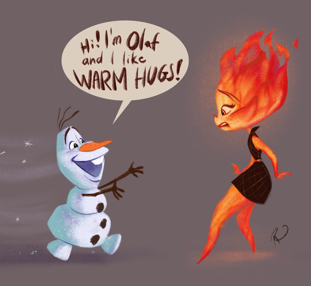 Cursed Creature. #Elemental #Frozen #EmberLumen #Olafthesnowman #Disember #Snow #mashup #procreate #pixar #disney #rain1940_art