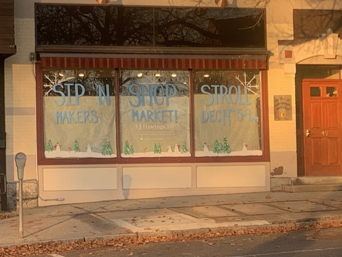 Getting the Maker Mart ready in the old Hastings⁩ for tomorrow’s Sip ‘n’ Stroll in ⁦@TownOfAmherst⁩ Thank you, ⁦@AmherstDownBID⁩ for organizing! Can’t wait to get back inside and hear those creaking floors!