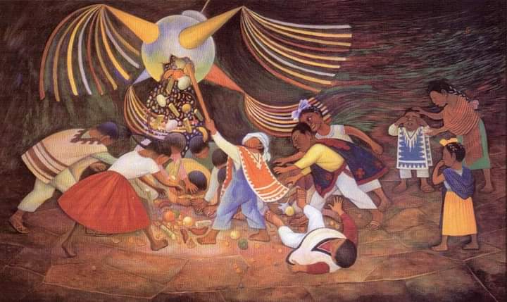 ¡Celebremos el Año Nuevo Mexicano con energía, buenos propósitos y tradición! Fuegos artificiales iluminan el cielo mientras las calles vibran con reuniones animadas.

Imagen: Diego Rivera, 1953. "La Piñata".